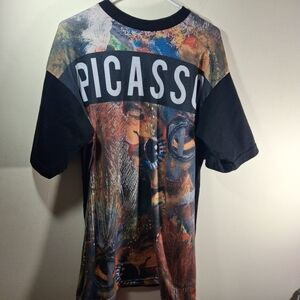 Effection Women's Black Colorful Picasso Short Sleeve Crew Neck Tee XL